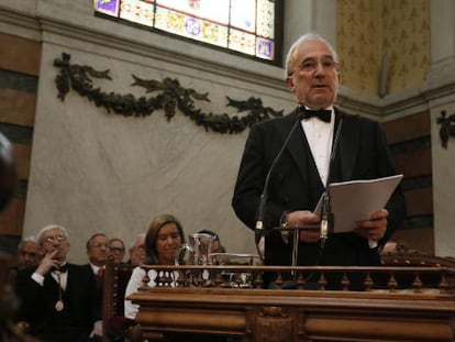 El jurista Santiago Mu&ntilde;oz Machado, durante el acto de ingreso en la RAE, en 2012. 