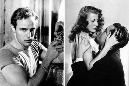 Marlon Brando, en <i>Un tranvía llamado deseo,</i> de Elia Kazan (a la izquierda); y Rita Hayworth y Glenn Ford, en <i>Gilda,</i> de Charles Vidor.