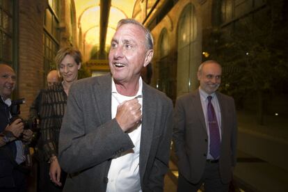 Johan Cruyff, ahir en un acte de la UAB a l'Hospital de Sant Pau després d'haver anunciat que té càncer de pulmó.