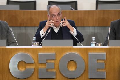 Javier Tebas, presidente de LaLiga, este viernes en la sede de CEOE, en Madrid.