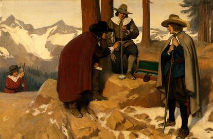 Óleo de Ernest Board: 'Experimento de Torricelli en los Alpes', 1643.