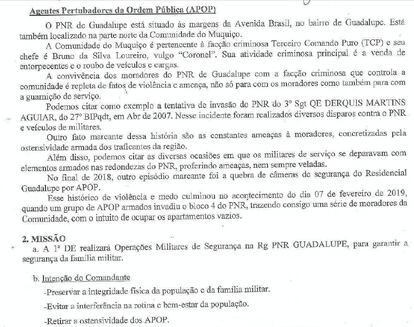 Trecho da ordem de operações NR 001, sobre Operação Muquiço.