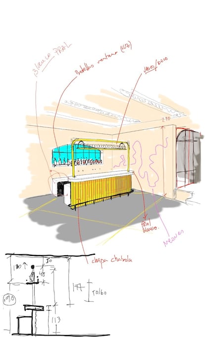 Dibujo original Luis Galliussi: barra diseñada por él.