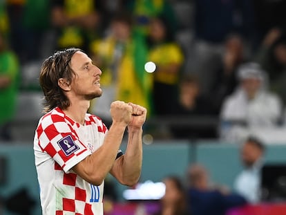 Luka Modric celebra la victoria de Croacia ante Brasil tras su encuentro de cuartos de final.