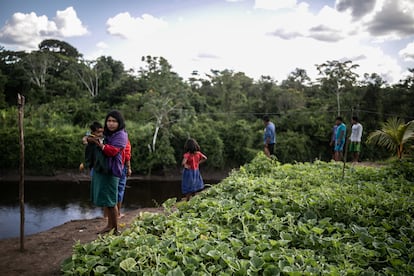 Miembros de la comunidad nativa Urarina, nación indígena de la amazonia peruana que habita en la región de Ucayali. 
