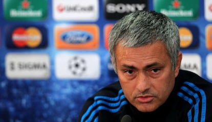 Jos&eacute; Mourinho during the press conference at GSP Stadium in Nicosia. 