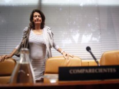 La consejera de Educación y Empleo, Lucía Figar, al inicio de su comparecencia en la Comisión de Educación. 