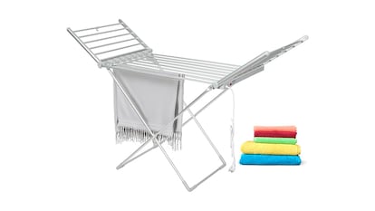 Tendedero eléctrico sobre fondo blanco.