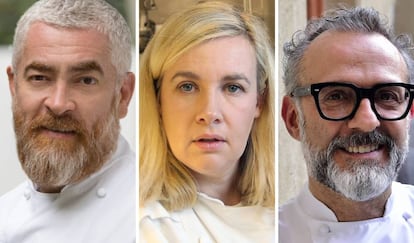 De izquierda a derecha, los chefs: Alex Atala, Hélène Darroze y Massimo Bottura. 