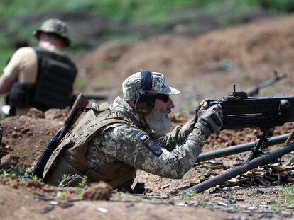 A Ukrainian soldier during military training in the Donetsk region on Thursday.