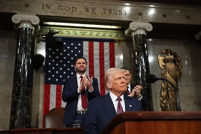 El presidente de EE UU, Donald Trump, durante su intervencin ante las dos cmaras del Congreso estadounidense.