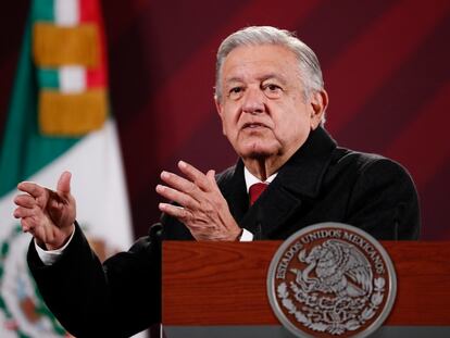 El presidente de México, Andrés Manuel López Obrador, en su conferencia de prensa del 2 de enero de 2023.