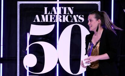 Pía León al recibir el galardón a la mejor chef femenina de Latinoamérica de 2018.