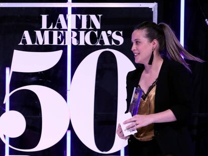 Pía León al recibir el galardón a la mejor chef femenina de Latinoamérica de 2018.
