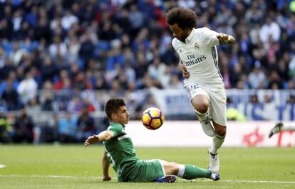 Marcelo en el partido del Madrid ante el Leganés.