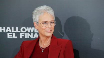 Jamie Lee Curtis posa para los fotógrafos durante la presentación en Madrid de 'Halloween: el final', el pasado 28 de septiembre.