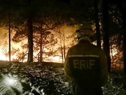 Trabajos de extinci&oacute;n del incendio de la isla de La Palma.