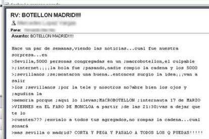 Correo electrónico que informa del botellón