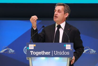 El expresidente francés y líder de Los Republicanos franceses, Nicolas Sarkozy, durante su intervención.