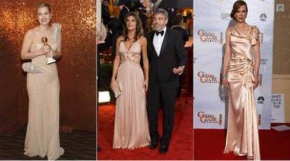 De izquierda a derecha: Drew Barrymore, George Clooney y la actriz y modelo italiana Elisabetta Canalis, Nicole Kidman.
<i>Glamour </i>en la noche de los Goblos de Oro.