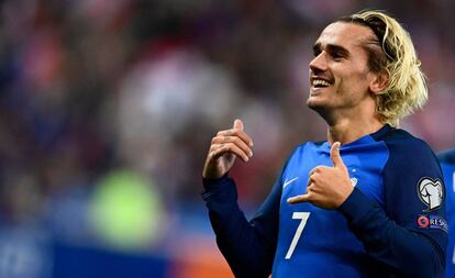 Griezmann celebra un gol ante Bielorrusia.