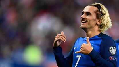 Griezmann celebra un gol ante Bielorrusia.