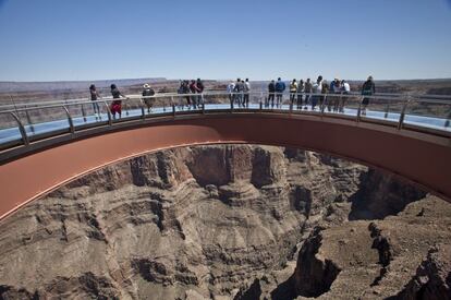 Visitors at the Grand Canyon Skywalk in Arizona.