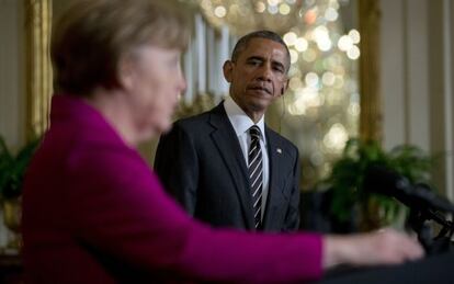 Merkel y Obama, este lunes en Washington.