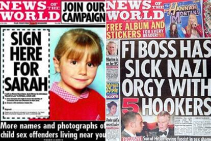 Portadas de <i>News of the World,</i> sobre casos de pedofilia.