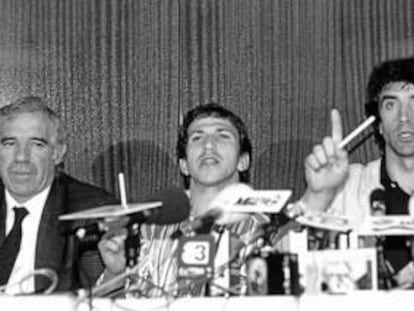 Luis Aragon&eacute;s, V&iacute;ctor Mu&ntilde;oz y Alexanko, en el mot&iacute;n de 1988.