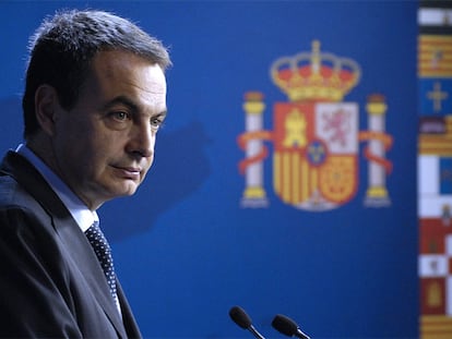 José Luis Rodríguez Zapatero, durante su conferencia de prensa de ayer en Bruselas posterior al Consejo Europeo de primavera.