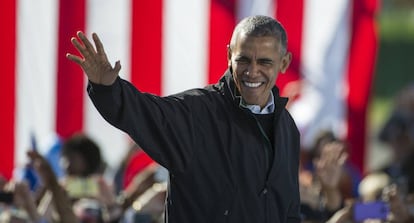 Barack Obama, en un acto de campa&ntilde;a por Hillary Clinton en Cleveland.