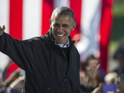 Barack Obama, en un acto de campa&ntilde;a por Hillary Clinton en Cleveland.