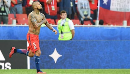 Vidal celebra el pase a las semfinales de la Confederaciones.