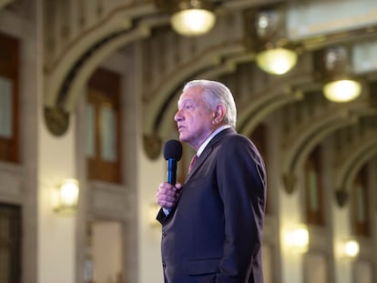 Andrés Manuel López Obrador durante una rueda de prensa en el Palacio Nacional de Ciudad de México.