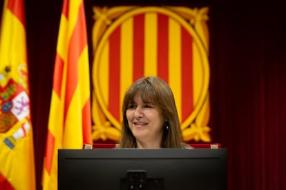 La presidenta del Parlament, Laura Borràs, en una sesión plenaria en el Parlament de Cataluña, el 11 de mayo.