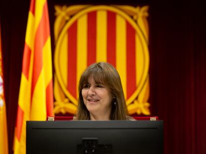 La presidenta del Parlament, Laura Borràs, en una sesión plenaria en el Parlament de Cataluña, el 11 de mayo.