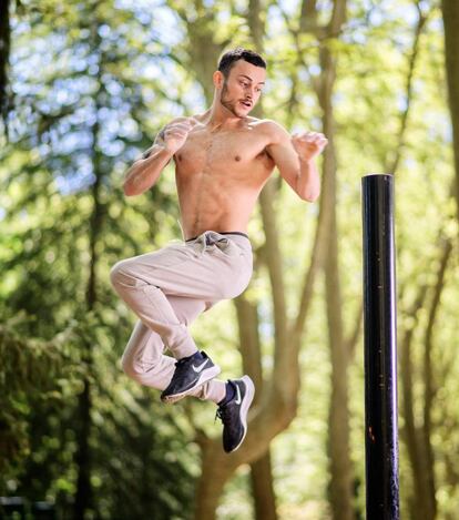 Roger Jiménez, en un entrenament al parc de Sant Salvador, a Santa Coloma de Farners.