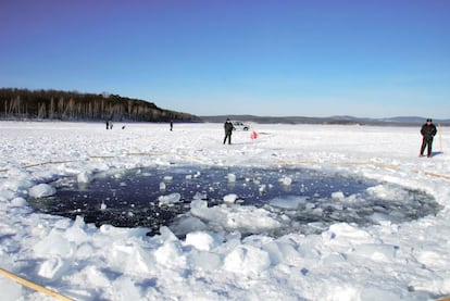 Impact point of the Chelyabinsk meteorite in Russia in 2013.