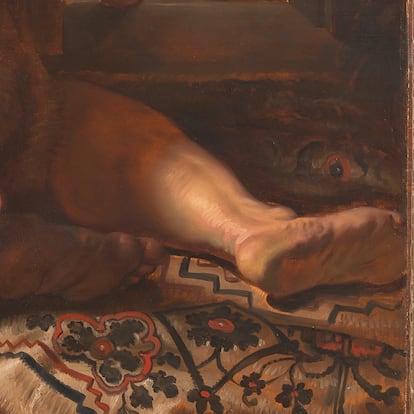 Detalle del pie derecho de Sansón, con los dedos recortados. Fragmento del cuadro 'Sansón y Dalila' de Rubens.