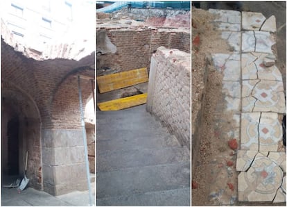 Restos arqueológicos hallados en las obras de remodelación de la plaza de España.