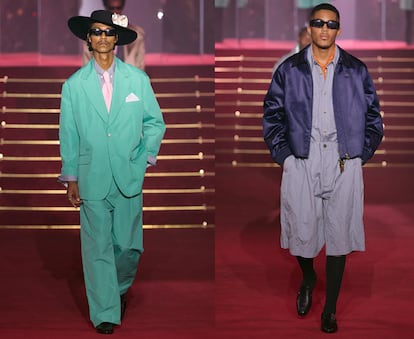 Dos modelos en el desfile de Willy Chavarria en París, en junio de 2025.