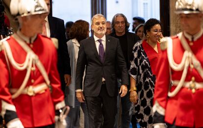 El alcalde de Barcelona, Jaume Collboni, el viernes en el pregón de La Mercè, la fiesta mayor de la ciudad, cuya celebración coincide con sus 100 días en el cargo.