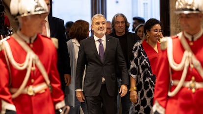 El alcalde de Barcelona, Jaume Collboni, el viernes en el pregón de La Mercè, la fiesta mayor de la ciudad, cuya celebración coincide con sus 100 días en el cargo.