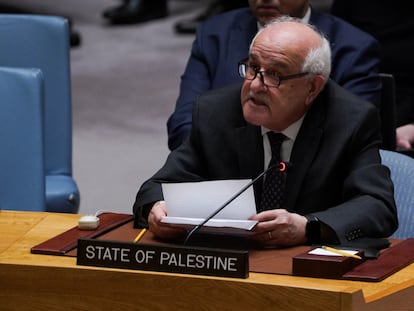 Riyad Mansour, representante palestino en la ONU, el viernes pasado en el Consejo de Seguridad.