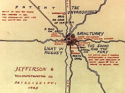 Mapa de Yoknapatawpha, imaginado por Faulkner.