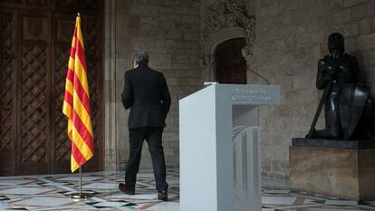 Quim Torra tras anunciar el adelanto electoral este miércoles en el Parlament.