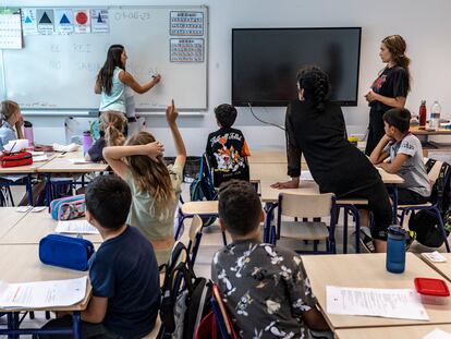 Una clase en el colegio público Les Arts, en Valencia, el 1 de junio.