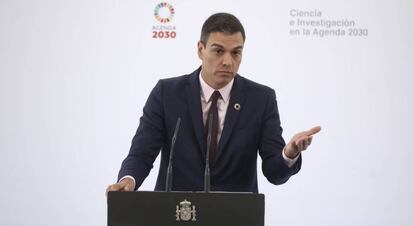 Pedro Sánchez, durante un acto sobre ciencia en La Moncloa.