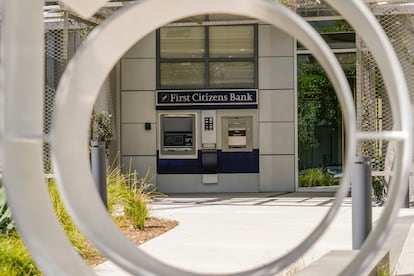 A First Citizens Bank ATM is seen at a branch location in Glendale Calif., Monday, March 27, 2023